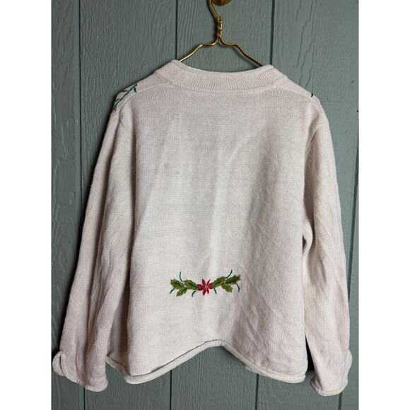 Vintage 90s Embroidered Poinsettia Holiday Open Cardigan Boho - Picture 5 of 5
